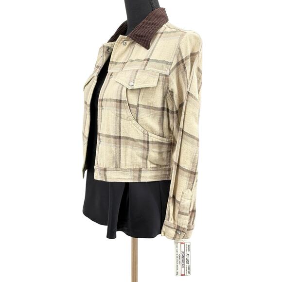 Deadstock Womens At Last Jeanswear Tan Plaid Cropped Pearl‎ Snap Jacket Small - Picture 4 of 10